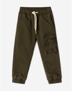 Хаки утепленные брюки Jogger с динозавром для мальчика Gloria jeans