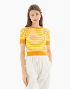 Желтый полосатый джемпер в рубчик с короткими рукавами Gloria jeans