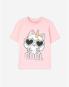 Розовая футболка oversize с принтом Cool и пайетками для девочки Gloria jeans