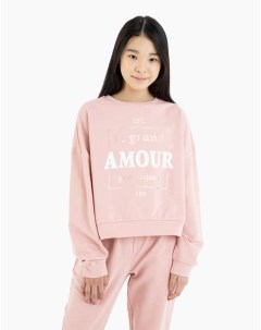 Розовый домашний свитшот с принтом Amour для девочки Gloria jeans