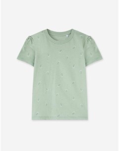 Оливковая футболка с цветочным принтом для девочки Gloria jeans