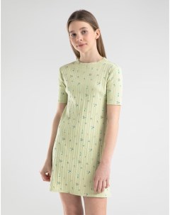 Зеленое платье с цветочным принтом в рубчик для девочки Gloria jeans