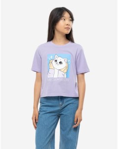 Фиолетовая футболка с котиком для девочки Gloria jeans