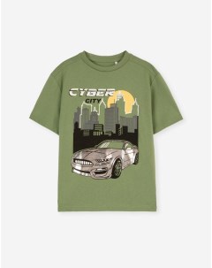 Хаки футболка с принтом Cyber City для мальчика Gloria jeans