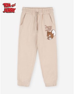 Бежевые спортивные брюки Jogger с принтом Tom and Jerry для девочки Gloria jeans