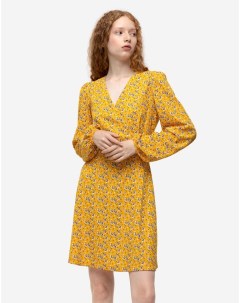 Желтое приталенное платье с цветочным принтом Gloria jeans