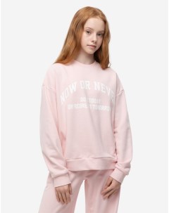 Светло розовый свитшот oversize с надписями для девочки Gloria jeans