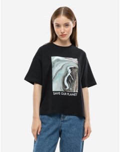 Черная футболка oversize с принтом Save our planet Gloria jeans