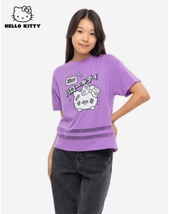 Фиолетовая футболка с принтом Hello Kitty и сеткой для девочки Gloria jeans