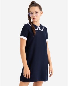 Синее школьное платье с кружевной отделкой для девочки Gloria jeans