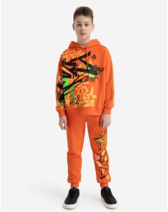 Оранжевые спортивные брюки Jogger c граффити принтом для мальчика Gloria jeans