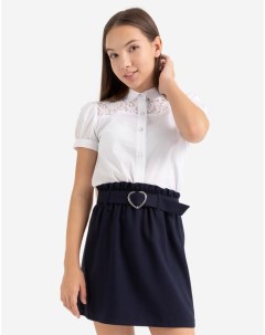 Белая школьная рубашка с кружевом для девочки Gloria jeans