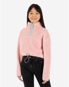 Розовый плюшевый свитшот с молнией и кулиской для девочки Gloria jeans