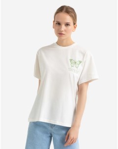 Молочная футболка oversize с бабочкой Gloria jeans