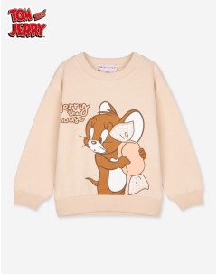 Бежевый свитшот oversize с принтом Tom and Jerry для девочки Gloria jeans