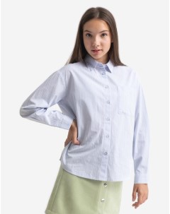 Голубая рубашка oversize в полоску для девочки Gloria jeans
