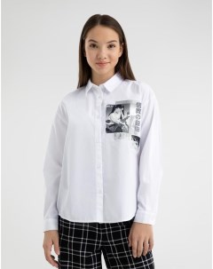 Белая рубашка oversize с аниме принтом для девочки Gloria jeans