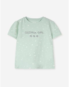 Зеленая футболка с принтом и рукавами со сборками для девочки Gloria jeans