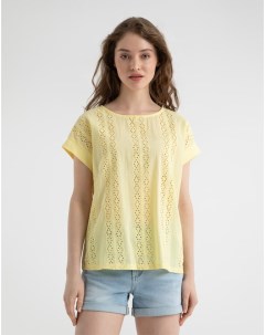 Желтая блузка с коротким рукавом и вышивкой ришелье Gloria jeans