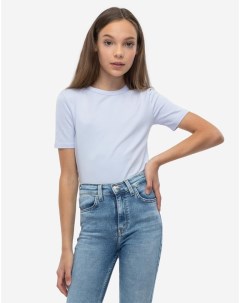 Голубая базовая приталенная футболка для девочки Gloria jeans
