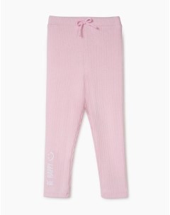 Розовые леггинсы в рубчик с вышивкой Be happy для девочки Gloria jeans