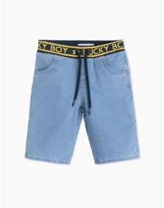 Джинсовые шорты с надписью Lucky boy для мальчика Gloria jeans
