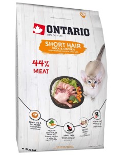 Корм для короткошерстных кошек с курицей и уткой 2 кг Ontario