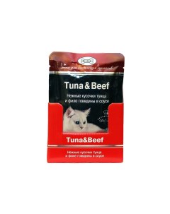Влажный корм для кошек с тунцом и говядиной кусочки в соусе в паучах 85 г Gina