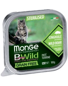 Cat BWild Grain Free Корм влаж мясо кабана с овощами д стерилизованных кошек ламистер 100г Monge
