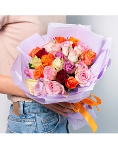 Букет из разноцветных роз Кения 21 шт 35 см Л'этуаль flowers