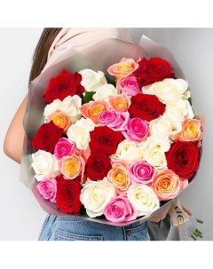 Букет из разноцветных роз 35 шт 40 см Л'этуаль flowers