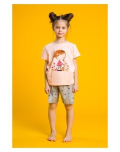 Пижама для девочки Девочка с котёнком рост 110 116 см цвет персиковый серый Minaku