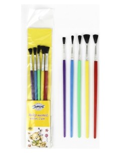 Набор кистей нейлон плоские 5 шт с пластиковыми цветными ручками Кнр