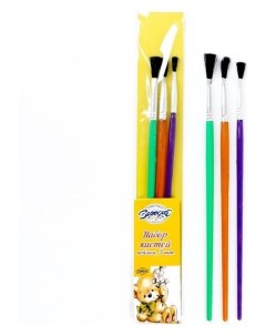 Набор кистей нейлон плоские 3 шт с пластиковыми цветными ручками Кнр игрушки