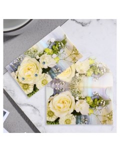 Конверт для денег Поздравительный глитер белые розы гипсофилы 19х9 см Стильная открытка