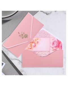 Конверт для денег Поздравительный розовый цветы 19х9 см Стильная открытка