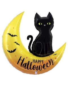 Шар фольгированный 41 Чёрная кошка на хеллоуин фигура 1 шт Кнр