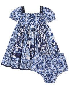 Сине белое платье с принтом майолика детское Dolce&gabbana