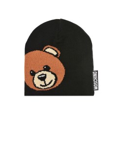 Черная шапка с принтом медвежонок детская Moschino