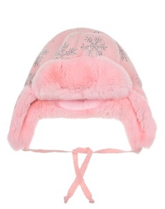 Розовая шапка ушанка с декором Снежинки детская Chobi