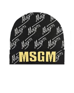 Черная шапка с желтым логотипом детская Msgm