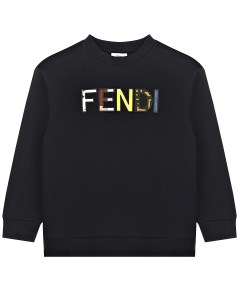 Черный свитшот с разноцветным логотипом детский Fendi