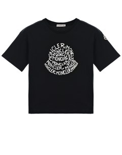 Черная футболка с белым логотипом детская Moncler