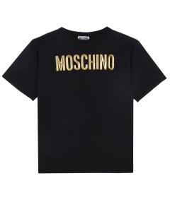 Черная футболка с золотым логотипом детская Moschino