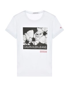 Белая футболка с цветочным фотопринтом детская Calvin klein