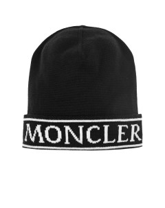 Черная шапка с белым логотипом детская Moncler
