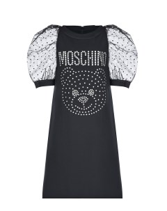 Черное платье с декором стразами детское Moschino