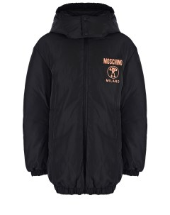 Черная куртка пуховик с капюшоном детская Moschino