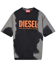 Черно серая футболка с принтом tie dye детское Diesel