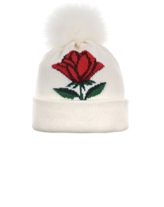 Белая шапка с помпоном и декором роза детская Chobi